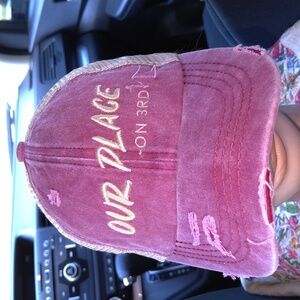 Our Place -on 3rd Embroidered Trucker Mesh Distressed Snapback Hat Cap